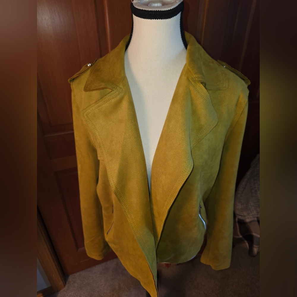 Philosophy Mustard Faux Suede moto jacket Size Large. - Picture 2 of 10